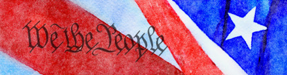 We the People, US flag in the background